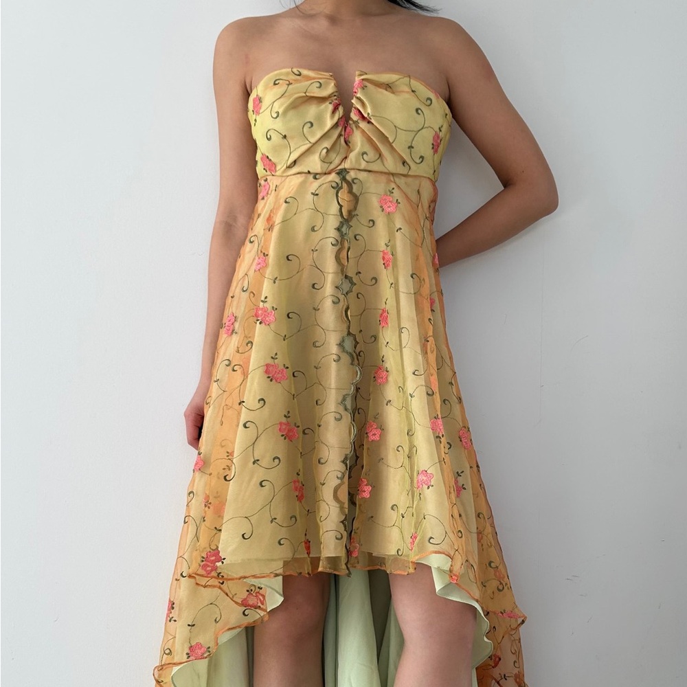 Pam Chorley Fashion Crimes High- Low Strapless Floral Gown - Small